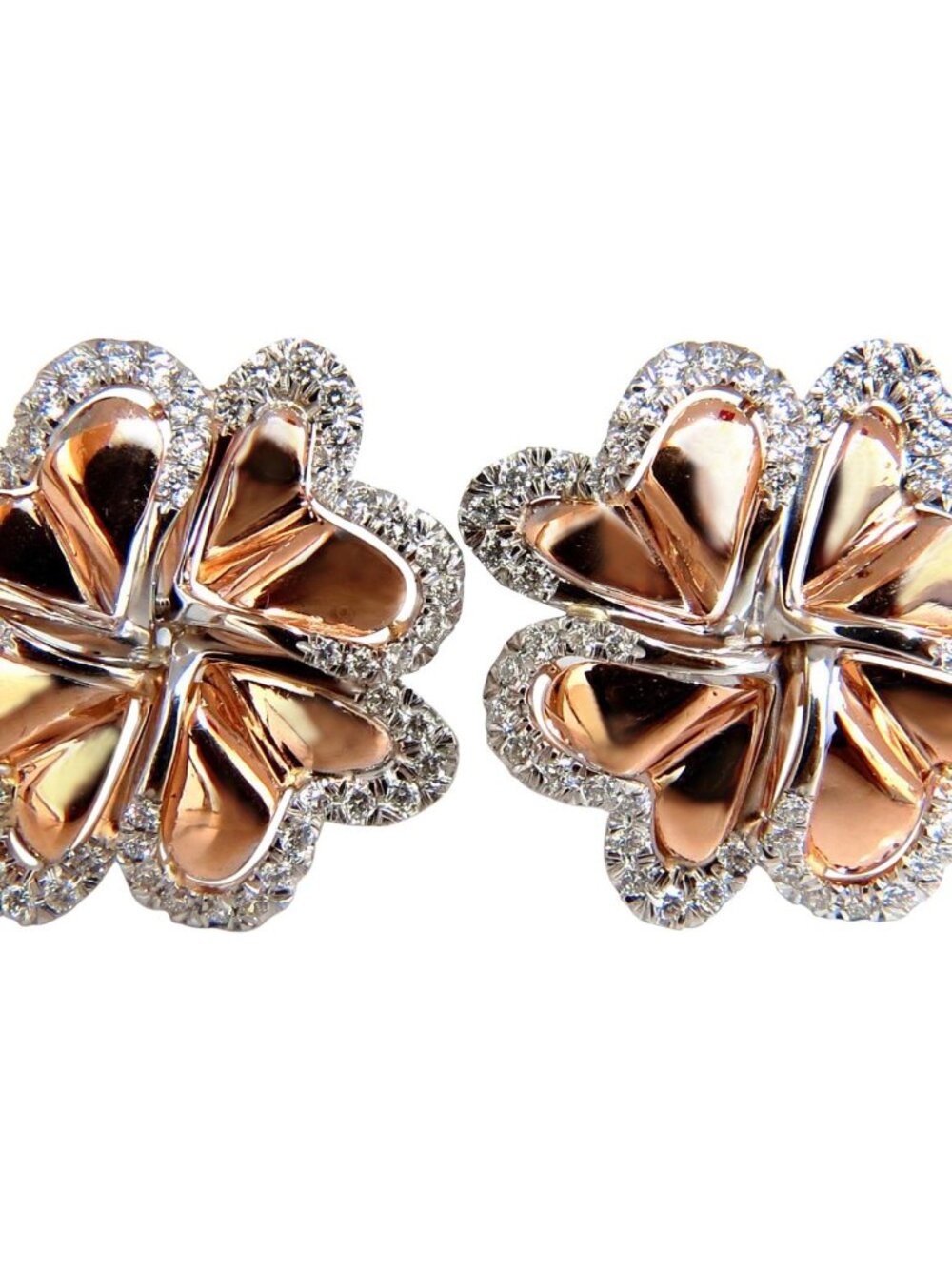 1.40ct 3D Heart Linked Deco Circular Earrings Omega Rose Gold 18KT*